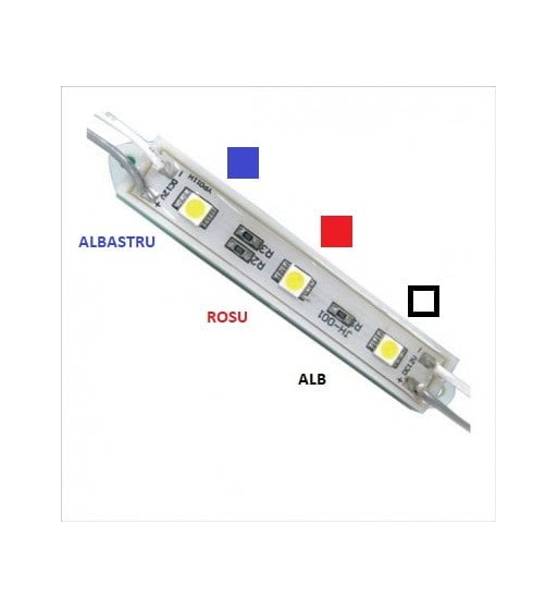 modul 3 smd 5050 12v cu 3 culori alb-rosu-albastru