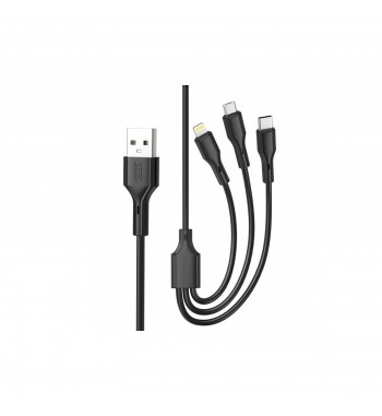 cablu pentru incarcare 2.4a si transfer date 3 in 1: micro usb. type c si lighting (compatibil iphone) cod: xo-nb230-31