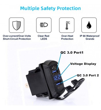 Mufa bord incarcator USB QC3.0 + voltmetru 12-24V  DS2057