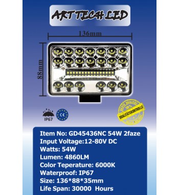 Proiector LED GD45436NC 54W 2 faze 12-24V.