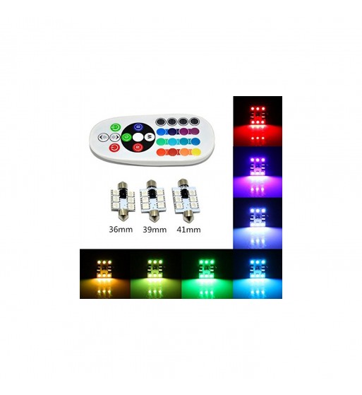 set 2 becuri  sofit  31mm  rgb cu telecomanda  6 led smd 5050 rgb 12v