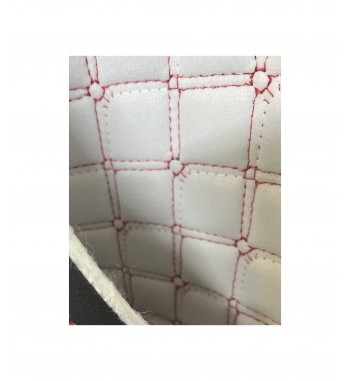 Material imitatie piele tapiterie hexagon  negru -cusatura rosie  Cod:Y06NR