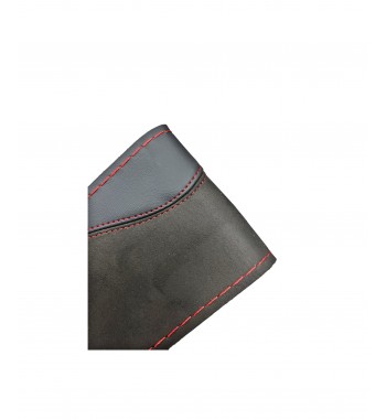 Husa volan cu ac si ata  imitatie piele si  alcantara  , marime M, culoare Negru cusatura rosie  Cod: WK-1011