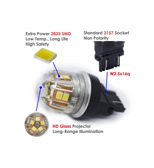 bec 2 faze  p27/7w 3157 15smd 2835 12v canbus  nonpolar 320 lumen lumina alba cod: spt15-3157-w