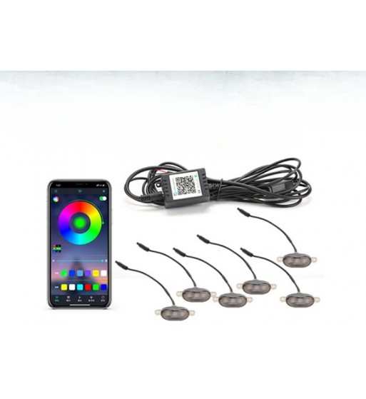 set 6 lampi cu led rgb 12v control prin aplicatie telefon. diverse jocuri de lumini sau lumina continua. cod: 1110106/p6