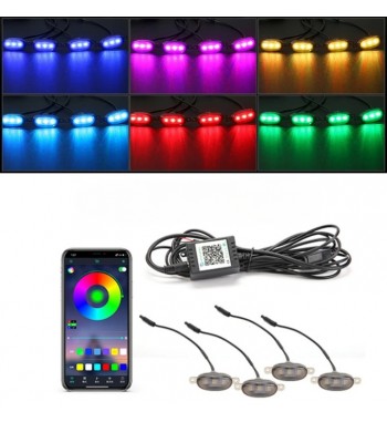 Set 4 lampi cu LED RGB  control prin aplicatie telefon. Diverse jocuri de lumini sau lumina continua. Cod: W14552-1-12V