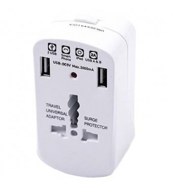 adaptor universal priza v-tac (uk.us.eu) cu protectie si 2usb 2.1a cod: 8704