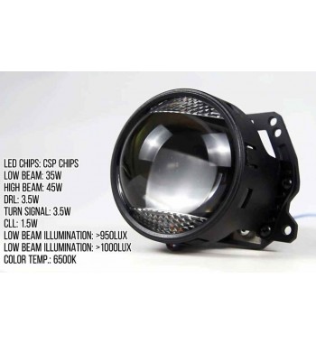 Set lupe LED far 12V cu functie de lumina de zi DRL si semnalizare 6000K Cod: NVEL-LENS-DRL01